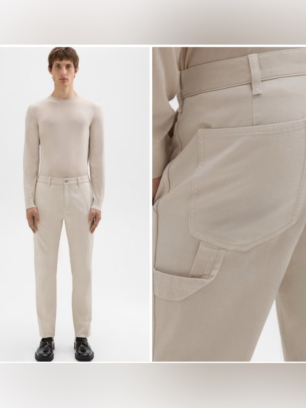Theory Men Zaine Carpenter Pant in Stretch Cotton Canvas Sand NWT